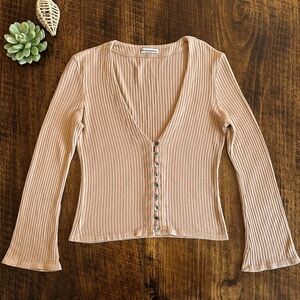 Reformation | Gellar Slim Fit Ribbed Button Front V-Neck Top, Size L